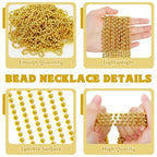 Huskein 100 PCS Mardi Gras Beads, 33" Gold Beads Necklaces, St Patricks Day Beads Necklaces Bulk, Round Beaded Parade Accessories Set, Gold Beads for Carnival Party Supplies - color: Gold