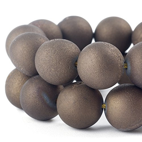 RUBYCA Round Dyed Electroplated Druzy Agate Quartz Crystal Gemstone Beads (1 Strand, Brown, 6mm) - color: Brown, size: 6mm