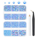 qiipii Light Blue AB Resin Rhinestones for Crafting 2mm 3mm 4mm 5mm 6mm Flatback Baby Blue Jelly Stones Diamonds Crystals Gems for Face Eyes Makeup Tumblers Bottles DIY Crafts Clothes Shoes Phones Car - color: Light Blue AB