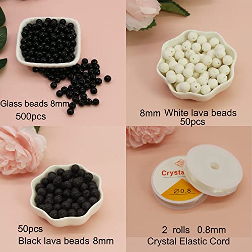 600PCS Black Glass Round Beads Bulk， Imitative Jade Beads, Lava Beads, Bracelet Loose Beads for Jewelry Making Earring, Necklaces, and DIY Crafts (8mm Black) - size: 8mm Black