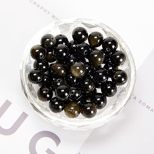 61Pcs Black Golden Obsidian 6mm Beads Natural Stone Round Gemstone Genuine Real Stone for DIY Bracelet Jewelry String Making - color: Black Golden Obsidian, size: 6mm