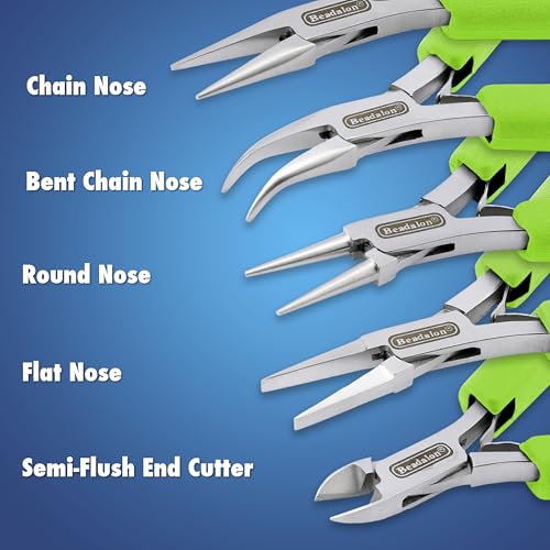 Beadalon Designer Series Slim Bent Chain Nose Pliers, Lime Green Vinyl-Free Grips, Stainless Steel, Box Joint, Double Leaf Springs, 5.75 in - color: Lime Green, style: Bent Chain Nose