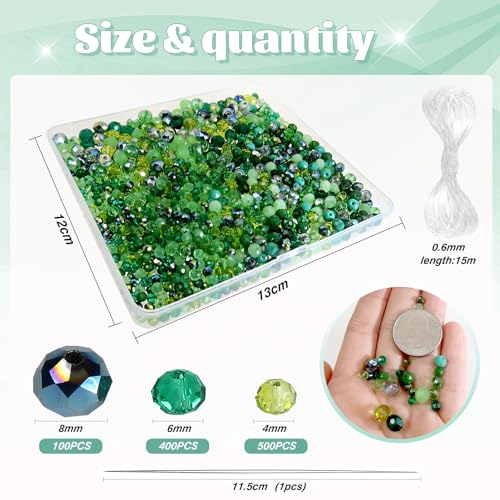 TOAOB 1000pcs Briolette Crystals Glass Beads 4mm 6mm 8mm Rondelle Faceted Spacer Beads Green Loose Beads for Bracelets Necklace Earrings Jewelry Making - color: Green