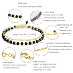 Peridot Stand Silver Gold Bracelets, Handmade Birthstone Stack Bracelet Crystal Gemstones Bead Chain Gift for Women, 8" - color: Black Agate