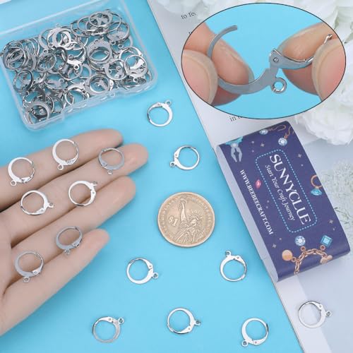 SUNNYCLUE 1 Box 180Pcs Earring Findings Kit 80Pcs 304 Stainless Steel Leverback Earring Hooks 100Pcs Open Jump Rings Lever Back Round Huggie Hoops Leverbacks Earrings Clasps for Jewelry Making Kits - color: 80pcs Stainless Steel Leverbacks & 100pcs Open J