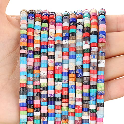 BONNY BOXX 150PCs Natural Mix Imperial Jasper Spacer Beads, Loose Semi Precious Flat Round Gemstone Heishi Disc Stone Beads for Beading Jewelry Making 4mm*2mm - color: Mix Imperial Jasper, size: 4MM*2MM