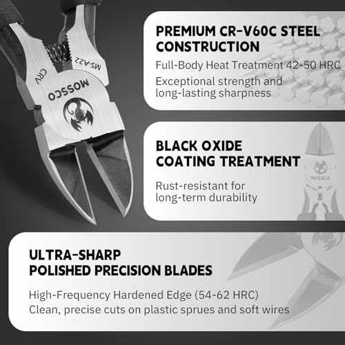 6 Inch Wire Cutters, Precision Flush Cutters with CR-V Steel, Ultra Sharp Side Cutting Pliers with Spring-Loaded Non-Slip Handles, Ideal for Jewelry Making, Crafting and Electrical Work
