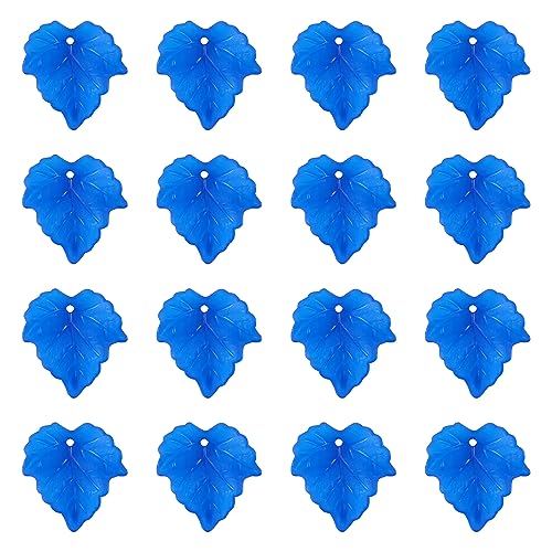 Crafans 100Pcs Frosted Acrylic Leaf Charms 24x22.5x3mm Transparent Plant Pendants Clear Autumn Maple Leaves Beads Charms for Jewelry Making (Blue) - color: Blue