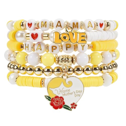 Twinfree Bohemia Beaded Bracelet for Women, Polymer Clay Stretch Bracelets - color: color 24