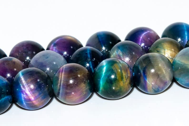 Natural Cat Eye Aurora Rainbow Tiger's Eye 6mm Smooth Round Beads Aka Galaxy Tiger's Eye Strand Smooth Plain Polished Round Ball Loose Gemstone Strand Beads, Jewelry Making 1 Strand 15 Inch