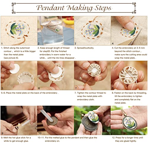 ZOCONE 3 Packs Embroidery Necklace Kit, Embroidery Pendant Kits Mini Cross Stitch Kit with Hoop, Necklace, Pendant, Beads, Stamped Pattern Cloth, Instructions, etc., Embroidery Kits for Adults - color: Gold Beads-F