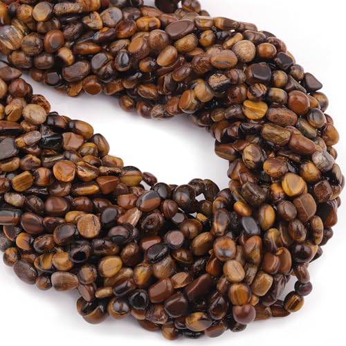 Natural Stone Beads 6-8mm Tiger Eye Oval Irregular Freeform Tumbled Loose Gemstone Beads for Jewelry Making 15 Inch Strand 50-55 Pcs - color: Tiger's Eye-1 strand15”-approx. 55 beads
