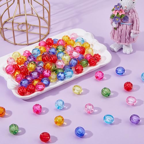DICOSMETIC 110Pcs Transparent Acrylic Round Pumpkin Beads Bulk Random Color Chunky Bubblegum Beads 16mm(0.63in) Diameter for DIY Bracelets Necklaces Earrings Keychains