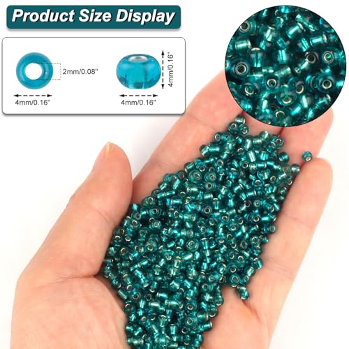 2100 Pcs Size 6/0 Glass Seed Beads, 4 mm Teal Small Mini Spacer Loose Pony Beads for Jewelry Making and DIY Crafts - color: Teal, size: Large