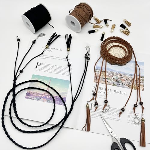 LUSTEMBER Leather String, Faux Leather Cord, Flat Suede Leather Lace for Necklaces, Bracelets, Jewelry Making, Tassels, Dream Catchers and Art Crafts - size: Black