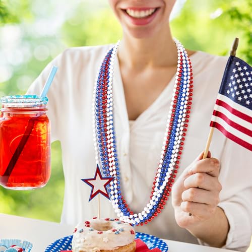Huskein 100 PCS 4th of July Beads, 33" Patriotic Beads Necklaces Bulk, Red White Blue Necklace Bulk, Independence Day Party Parade Accessories Set for Memorial Day Fourth of July Party Supplies - color: RedWhiteBlue