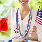 Huskein 100 PCS 4th of July Beads, 33" Patriotic Beads Necklaces Bulk, Red White Blue Necklace Bulk, Independence Day Party Parade Accessories Set for Memorial Day Fourth of July Party Supplies - color: RedWhiteBlue