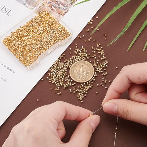 PH PandaHall 1830pcs 18K Gold Mini Seed Beads 2mm Seamless Smooth Long-Lasting Waist Metal Brass for Bikini Belly Chain Layered Bracelet Satellite Jewelry Making - size: 2mm