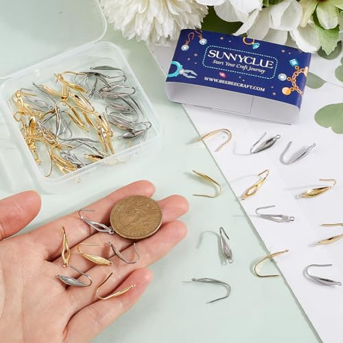 SUNNYCLUE 1 Box 80Pcs 4 Styles French Fish Hook Earring Findings Stainless Steel Ear Wire Hooks Metal 18K Gold Plated Silver Wide Earrings Hook Wires with Vertical Loop for Jewelry Making DIY Crafts - style: Teardrop 1