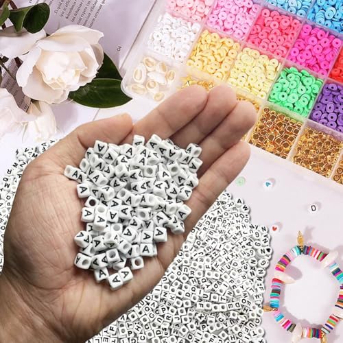 600PCS 6x6mm Square Acrylic Letter Beads A for Friendship Bracelets Jewelry Making, White Acrylic Cube Base with Black Alphabet Beads for DIY Crafts Bracelets Necklaces Key Chains Phone Lanyard - color: Letter A(Black on White)