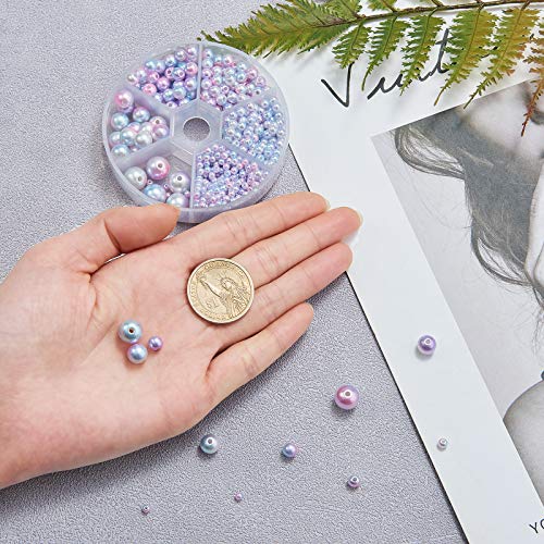 Ipotkitt 665Pcs/box Round Rainbow ABS Plastic Imitation Pearl Beads Gradient Mermaid Pearl Beads for DIY Jewelry Making Accessories - 3x2.5mm - color: 665pcs - Sky Blue Round