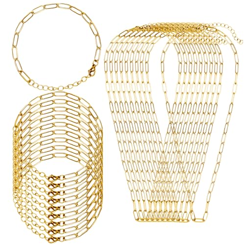 20Pcs Chain Charm Necklace Bracelet Making Kit, Adjustable Paperclip Bracelet necklace chains for charm jewelry making Alloy Link Chains with Lobster Clasps for Women DIY Jewelry Making (Gold) - color: Gold
