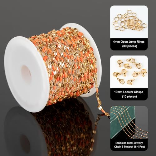 UMAOKANG 5 Meters Bulk Chain for Jewelry Making - Gold Plated Stainless Steel DIY Jewelry Supplies Findings - color: Gold-Orange