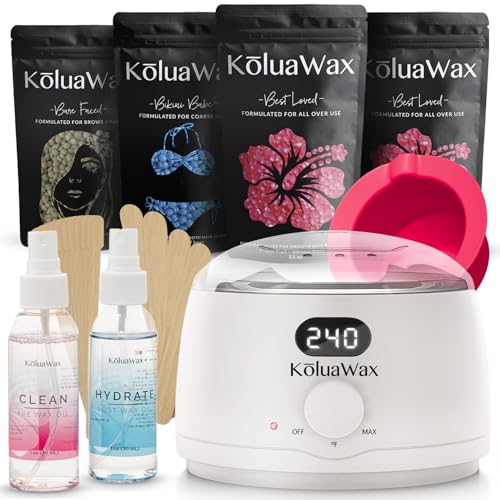 KoluaWax Premium Waxing Kit for Women - Beginner Friendly - Complete Wax Kit that includes 14oz of Wax Beads, Applicator, Pre and Post Care, Suitable for Sensitive Skin (White) - color: White