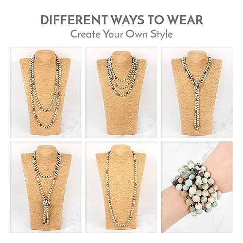 Bead Strand Versatile 60" Long Wrap Necklace - Handmade Knotted Multi Layer Sparkly Crystal, Semi Precious Natural Stone, Lava, Glass Faux Pearl - color: Natural Stone Bead - Dark Fuchsia