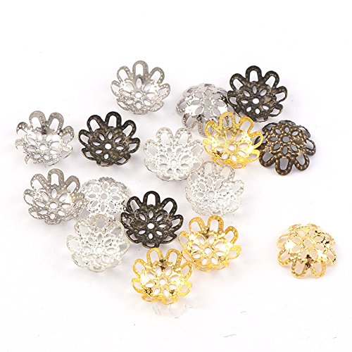 500PCS 10mm Gold Tone Flower Bead Caps Hollow Flower Bead Caps for Jewelry Making (White k) - color: white k