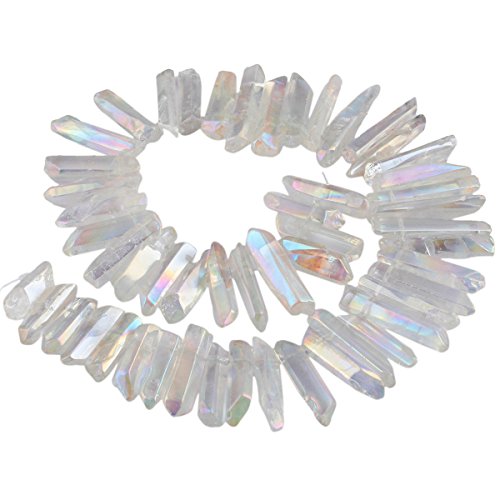 SUNYIK Angel Aura Titanium Coated Crystal Points Quartz Sticks Spikes Point Beads 15 inch Strand Drilled - color: Angel Aura Quartz, size: 0.5"-1.6"