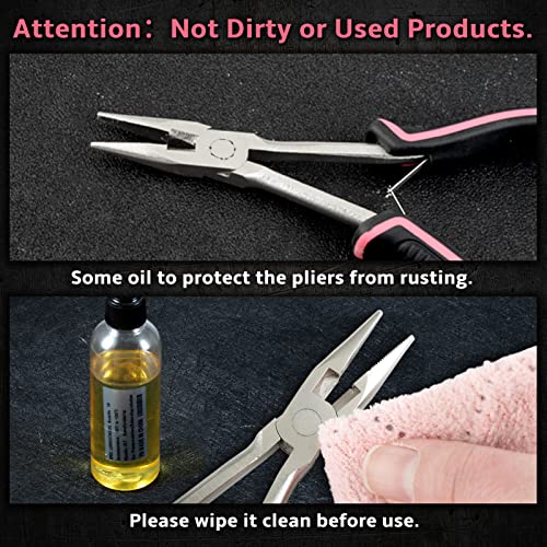 Long Reach Long Nose Pliers with Wire Cutter 6 Inches Small Chain Nose Pliers with Teeth for Jewelry Making Non-slip Handles Long Reach Pliers Working In Tight Spaces, Pink Tool for Women - style: Long Nose Plier