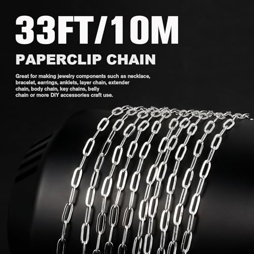 [16.5 Ft] Stainless Steel Paperclip Chains Roll, 4.3mm Width Silver Plated Stainless Steel Oval Link Chains Spool Bulk for Jewelry Making - color: silver color(4.3mm)