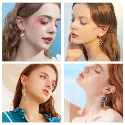 SUNNYCLUE 1 Box DIY 8 Pairs Blue Moon Earrings Making Starter Kit Including Moon Geometric Linking Connector Charms Teardrop Flower Beads Earring Findings for Women Earring Making Crafts
