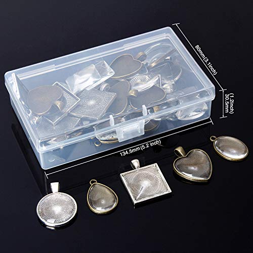 60 Pieces 5 Styles Pendant Trays 30pcs Round & Square & Heart & Teardrop & Oval and 30pcs Bright Glass Cabochon Dome Tiles for Crafting DIY Jewelry Gift Making - color: 30Pcs Metal Pendant+30pcs Bright Glass Cabochon