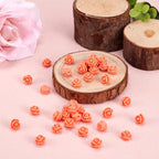 Beadthoven 50pcs Opaque Resin Rose Flower Beads Salmon Floral Flat Base Cabochons Embellishment for DIY Scrapbooking Jewelry Making 9x7mm Hole: 1mm - color: Salmon#9x7mm-50pcs