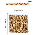 33 Feet 18K Gold PVD Plated Stainless Steel Box Chains Bulk, 3mm 304 Stainless Steel Chain Spool Square Link Box Chain Roll Bulk for Jewelry Making - color: 3MM Gold Square Box Chain