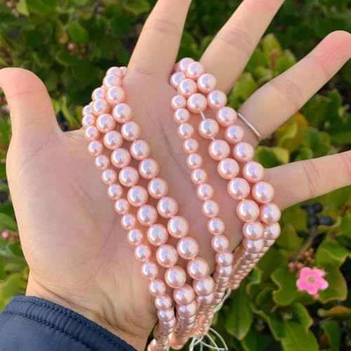 48pcs Adabele AAA Grade 8mm Natural Shell Pearl Loose Round Beads Freshwater Mother of Pearl Nacre 15 inch (Pink) for DIY Craft Jewelry Making SP8-3 - color: Pink, size: 8mm (48pcs/1 Strand)