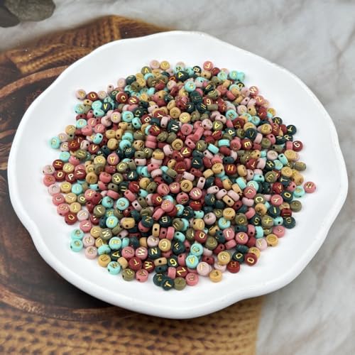 1000pcs Round Letter Beads 4x7mm Acrylic Alphabet Beads Spacer Beads for Jewelry Making Bracelets Necklace Earring Key Chains DIY Craft(U-Gold Letter Chocolate Bead) - color: U-Gold Letter Chocolate Bead
