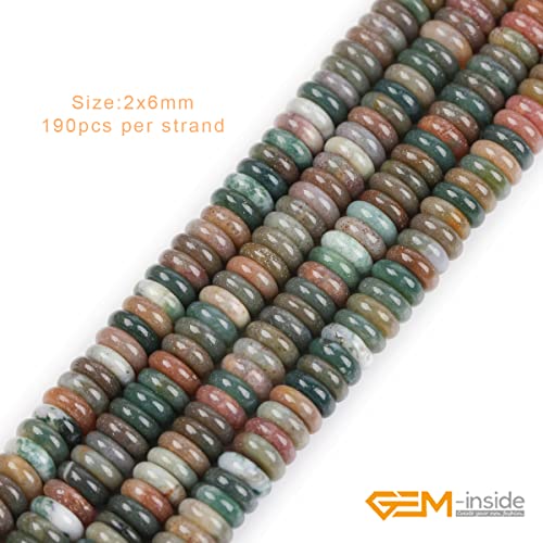 GEM-Inside 2x6mm Natural Green India Agate Stone Semi-Gemstone Heishi Disc Rondelle Spacer Beads for Jewelry Making Full 15" Strand Energy Stone Healing Power Crystal - color: Green India Agate