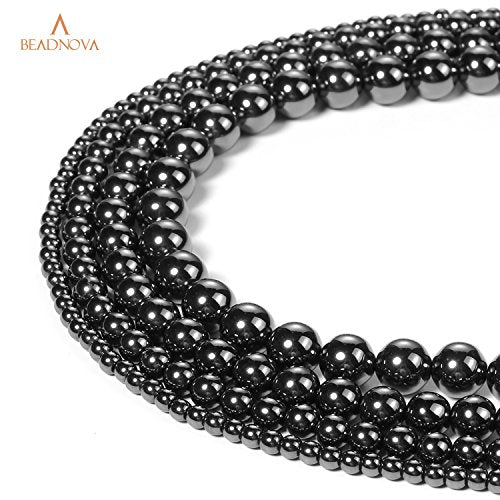 BEADNOVA 4mm Natural Hematite Gemstone Round Loose Beads for Jewelry Making (90-92pcs) - color: 23) Hematite Round Beads, size: 4mm