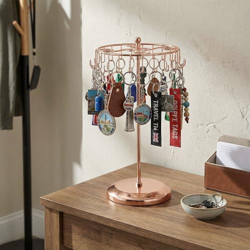 MyGift Freestanding Copper Tone Metal Rotating Jewelry Stand Organizer Display Tree with 24 Hooks for Bracelets, Necklaces, Hoop Earrings - color: Copper
