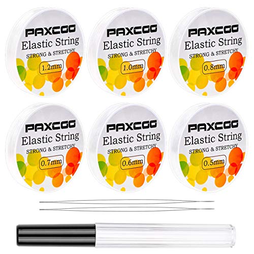 Elastic Thread for Jewelry Making, Paxcoo 6 Rolls Beading String for Bracelet Making, Clear Jewelry String Bracelet String with 2 Pcs Beading Needles for Bracelets and Jewelry Making (Assorted Sizes) - style: Crystal Clear