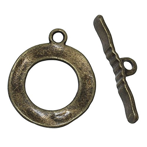 28 Sets Bronze Tone Antiqued Round Hammered Bracelet Toggle Clasps - Findings, DIY Crafts, Jewelry Making