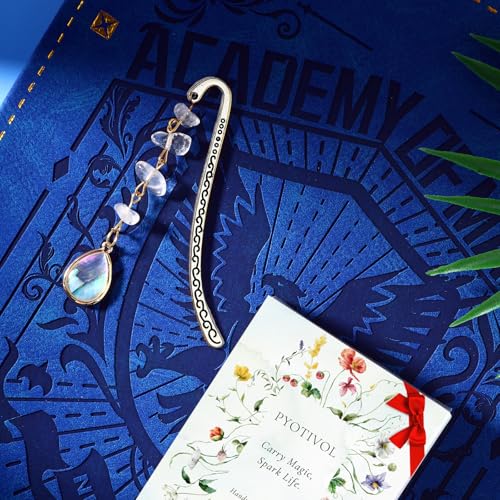 Vintage Metal Bookmark Pendant with Opal Drop Shell&Clear Quartz Crystal Stones Bead Chain-Elegant Opal Bookmarks for Women,Men,Book Lovers,Teachers and Girls(Silver) - style: Silver