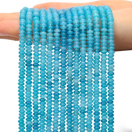 2 Strands (300PCs) Lake Blue Jade Rondelle Beads, 2 * 4mm Gemstone Loose Spacer Abacus Disk Beads for DIY Bracelet Necklace Earrings Jewelry Making, Craft Supplies Beading Kit - color: Lake Blue Jade, size: 2*4MM