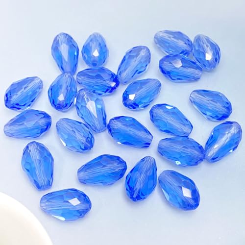 80 PCS 8x12mm Teardrop Crystal Glass Beads Faceted Shape Vertical Hole Loose Glass Beads DIY Handcrafte Bracelet Necklace Earring Jewelry Making(Light Sapphire) - color: Light Sapphire, size: 8x12mm