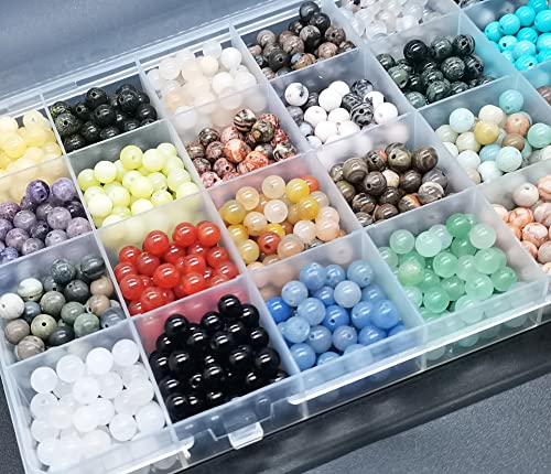 1200pcs 6mm Natural Round Stone Beads Real Gemstone Beading Loose Gemstone Hole Size 1mm DIY Smooth Beads for Bracelet Necklace Earrings Jewelry Making,Box Packed(24 Material -A,6mm) - color: 24 material -A,6mm, size: 6mm