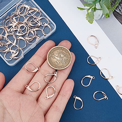 Beebeecraft 1 Box 50Pcs Leverback Earring Hooks Stainless Steel Earring Findings 15.5x10mm Rose Gold Earwires Lever Back Hoops for Jewelry Making - color: 15.5x10mm Rose Gold Earring Hooks