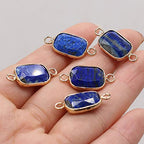 LHJ 7 Pcs Natural Stone Connectors Rectangle Shape Healing Crystal Double Loop Charms for Jewelry Making Necklace Bracelet